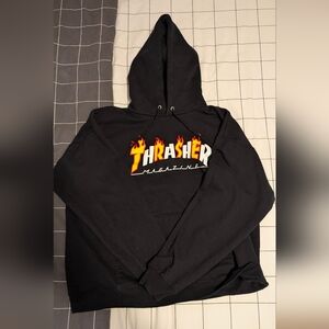 Thrasher Black Hoodie with Flame Logo